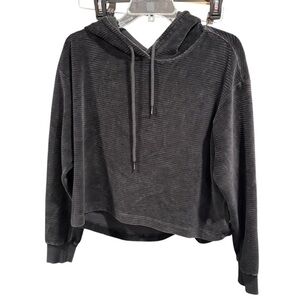 Tavi Noir Semi Cropped Hoodie Black Ribbed, size Medium